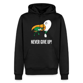 Never Give Up - Men’s Premium Organic Hoodie - black - Front - Nico (187cm)