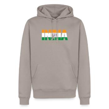 Kit de cricket en Inde: 2019 Indian International - Sweat à capuche Premium bio Homme - taupe - Devant - Nico (187cm)