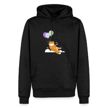 Lustige Katze Kater Miau Fliegt Mit Ballon - Männer Premium Bio Hoodie - Schwarz - Vorne - Nico (187cm)