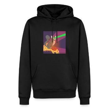 Katze Mieze Pizza Essen Hunger Kater Lustig - Männer Premium Bio Hoodie - Schwarz - Vorne - Nico (187cm)