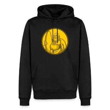 Cartoon Zeichentrick Buddha Surfen Spirituell - Männer Premium Bio Hoodie - Schwarz - Vorne - Nico (187cm)