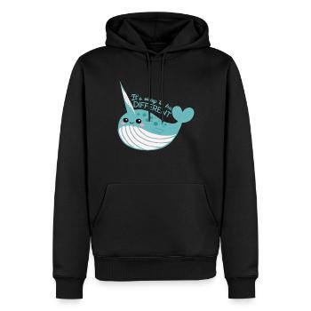 Es ist okay anders zu sein - Männer Premium Bio Hoodie - Schwarz - Vorne - Nico (187cm)