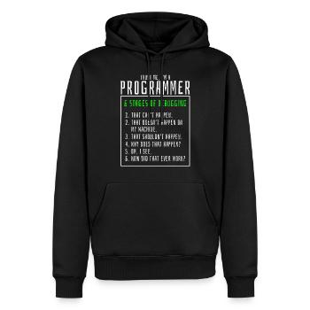 Debugging stages computer programmer - Men’s Premium Organic Hoodie - black - Front - Nico (187cm)
