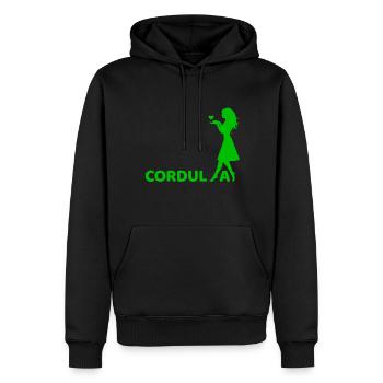 Cordula green - Men’s Premium Organic Hoodie - black - Front - Nico (187cm)