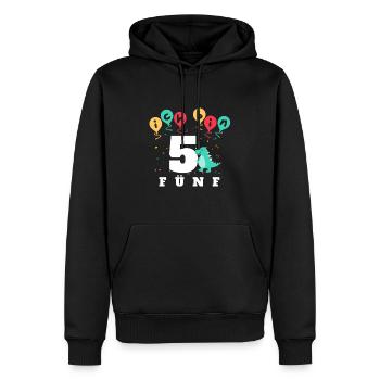 Chemise d'anniversaire 5 ans avec dino et ballons - Sweat à capuche Premium bio Homme - noir - Devant - Nico (187cm)