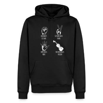 Violine - Geige - Geiger - Schere - Stein - Papier - Männer Premium Bio Hoodie - Schwarz - Vorne - Nico (187cm)