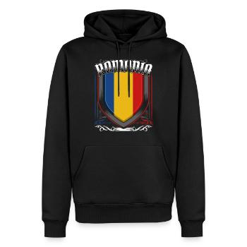 Romania - Felpa con cappuccio ecologica premium da uomo - nero - Fronte - Nico (187cm)