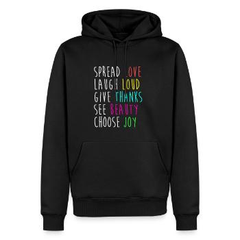 Verbreiten Sie Love Laugh Joy Positive Inspirationsliste - Männer Premium Bio Hoodie - Schwarz - Vorne - Nico (187cm)