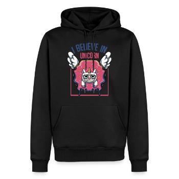 I Believe In Unicorn | Donut Katzen Candy Geschenk - Männer Premium Bio Hoodie - Schwarz - Vorne - Nico (187cm)