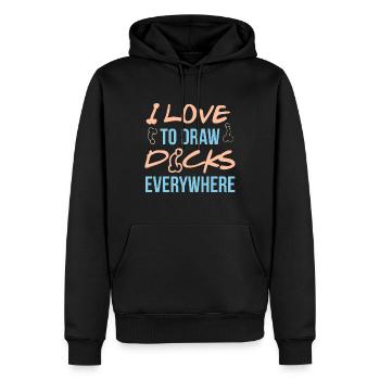 I love to draw dicks everywhere - Männer Premium Bio Hoodie - Schwarz - Vorne - Nico (187cm)