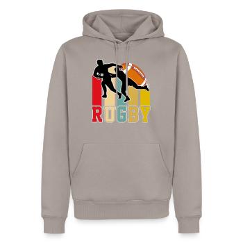 T-shirt Rugby - Sweat à capuche Premium bio Homme - taupe - Devant - Nico (187cm)