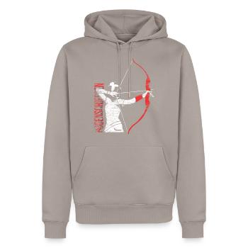 tir à l'arc - Sweat à capuche Premium bio Homme - taupe - Devant - Nico (187cm)