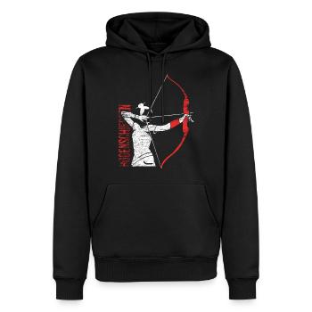tir à l'arc - Sweat à capuche Premium bio Homme - noir - Devant - Nico (187cm)