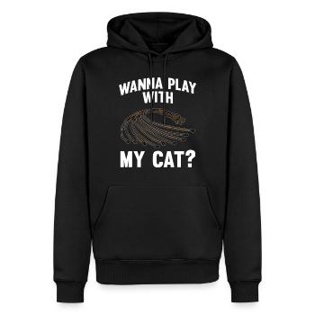 WANNA PLAY WITH MY CAT Fouet 9 chat noir - Sweat à capuche Premium bio Homme - noir - Devant - Nico (187cm)