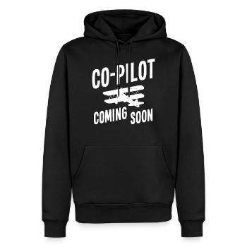 Co-pilote Coming Soon, parents Mama Papa pilote privé - Sweat à capuche Premium bio Homme - noir - Devant - Nico (187cm)