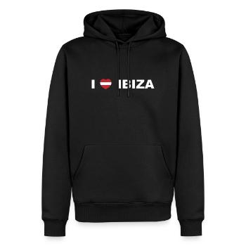 J'aime ibiza / Ibiza Tapes / Bumsti démission - Sweat à capuche Premium bio Homme - noir - Devant - Nico (187cm)
