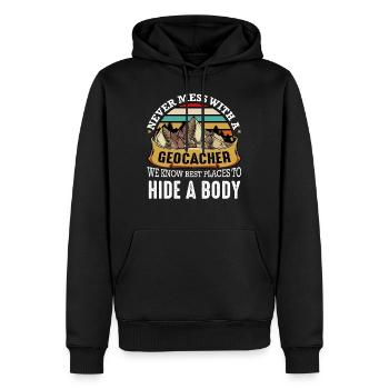 Geocaching - Männer Premium Bio Hoodie - Schwarz - Vorne - Nico (187cm)
