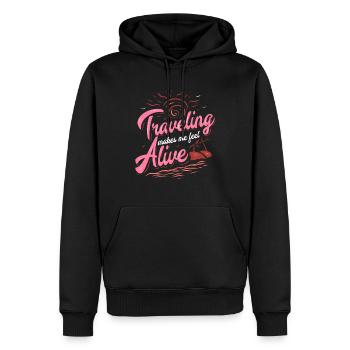 Reise Leben - Männer Premium Bio Hoodie - Schwarz - Vorne - Nico (187cm)