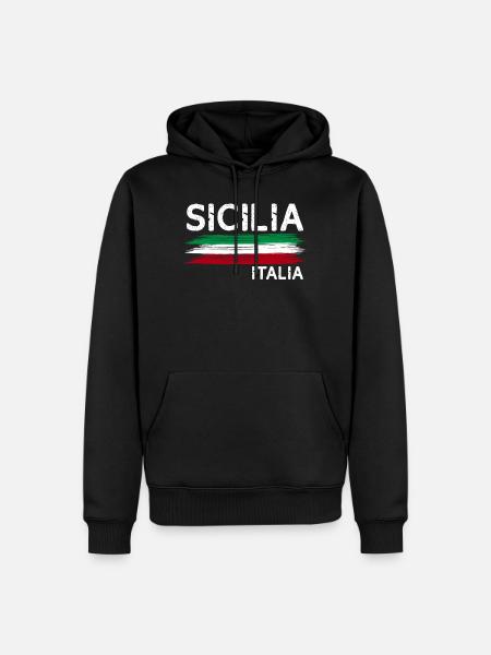 Regalo di festa della spiaggia di estate della Sicilia dell'Italia - Felpa con cappuccio ecologica premium da uomo - nero