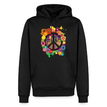Friedenszeichen Hippie 70er Geschenkartikel - Männer Premium Bio Hoodie - Schwarz - Vorne - Nico (187cm)