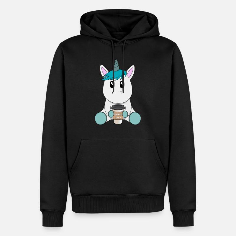 Einhorn mit Kaffee - Männer Premium Bio Hoodie - Schwarz