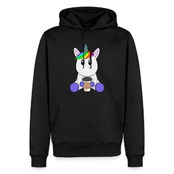 Einhorn mit Kaffeebecher to go - Männer Premium Bio Hoodie - Schwarz - Vorne - Nico (187cm)