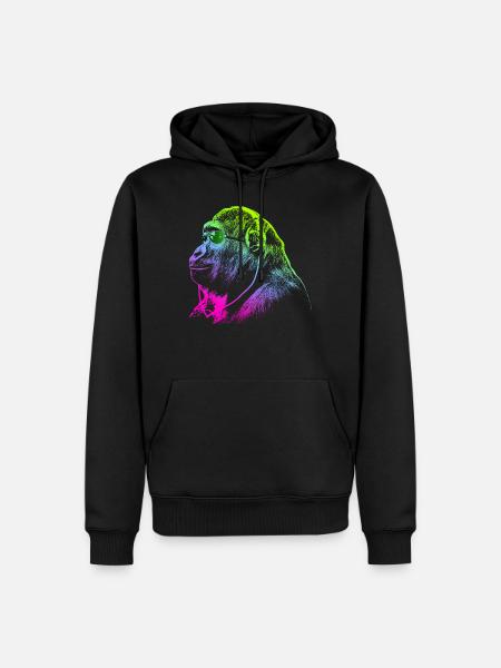 Affe mit Kopfhörern & Sonnenbrille hört Musik - Männer Premium Bio Hoodie - Schwarz