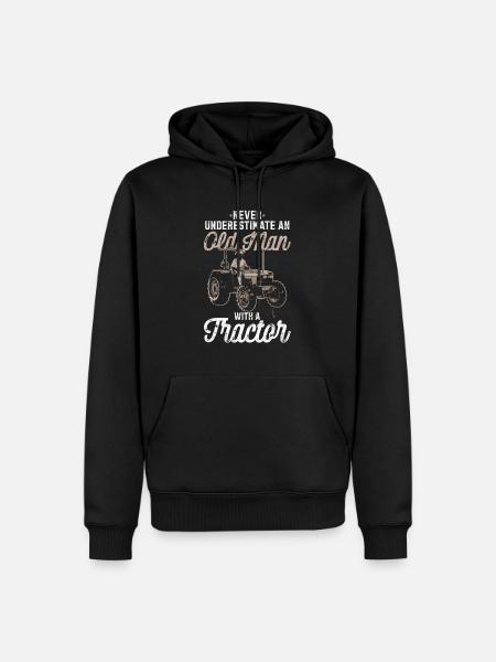 Never underestimate an old man with a tractor - Men’s Premium Organic Hoodie - black