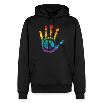 Signe de la paix Rainbow Hand Print - Sweat à capuche Premium bio Homme - noir - Devant - Nico (187cm)