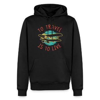 Travel is to Live Travel Traveling Aircraft - Men’s Premium Organic Hoodie - black - Front - Nico (187cm)