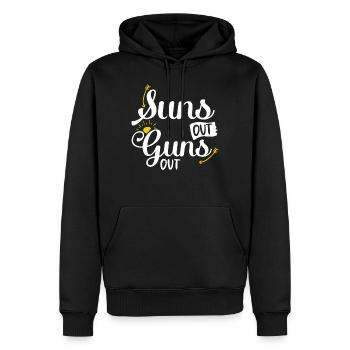 Suns Out Guns Out T-shirt Summer Beach Gift - Men’s Premium Organic Hoodie - black - Front - Nico (187cm)
