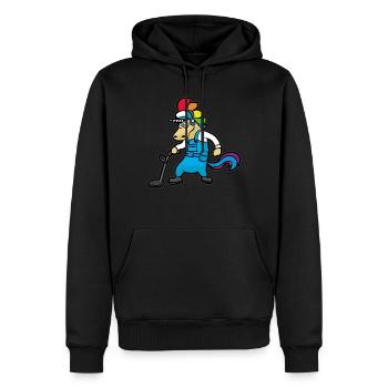 Chasseur de trésors avec détecteur de métaux licorne - Sweat à capuche Premium bio Homme - noir - Devant - Nico (187cm)