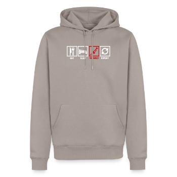 Trompeten - Männer Premium Bio Hoodie - Taupe - Vorne - Nico (187cm)