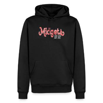 "Zwerg kann meinen Arsch küssen" Lustiges und freches T-Shirt - Männer Premium Bio Hoodie - Schwarz - Vorne - Nico (187cm)