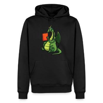 Drache Bücher Buch Lesen Bücherwurm Geschenk - Männer Premium Bio Hoodie - Schwarz - Vorne - Nico (187cm)