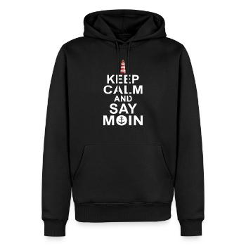 Keep calm and say moin Nordsee Ostee T-Shirt - Männer Premium Bio Hoodie - Schwarz - Vorne - Nico (187cm)