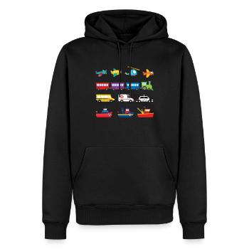 Trains Véhicules d’urgence Camions Voitures et bateaux - Sweat à capuche Premium bio Homme - noir - Devant - Nico (187cm)