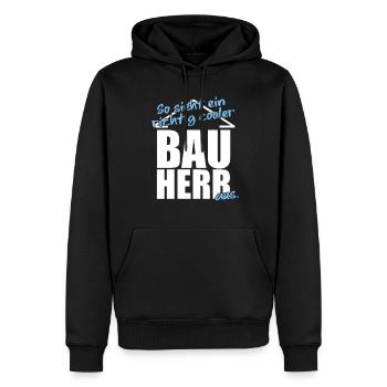 Cooler Bauherr t-shirt | Partnershirt Familie - Männer Premium Bio Hoodie - Schwarz - Vorne - Nico (187cm)