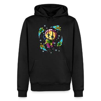 doux chat qui plonge avec des tortues - Sweat à capuche Premium bio Homme - noir - Devant - Nico (187cm)
