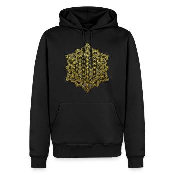Fleur de vie Géométrie sacrée en or - Sweat à capuche Premium bio Homme - noir - Devant - Nico (187cm)