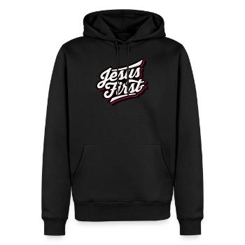 Jésus Premier Pray Prier Dieu foi religion - Sweat à capuche Premium bio Homme - noir - Devant - Nico (187cm)
