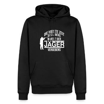 La plupart de la vie, le chasseur attend - Sweat à capuche Premium bio Homme - noir - Devant - Nico (187cm)