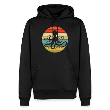 70er Retro Tintenfisch Kalmar Vintage Kraken Oktop - Männer Premium Bio Hoodie - Schwarz - Vorne - Nico (187cm)