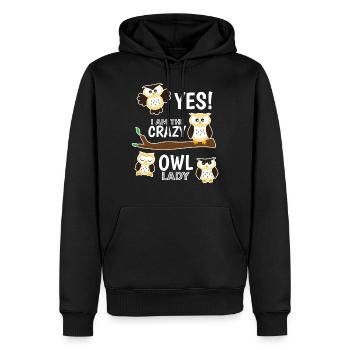 Ladies Yes I Am The Crazy Owl Lady Owls - Men’s Premium Organic Hoodie - black - Front - Nico (187cm)