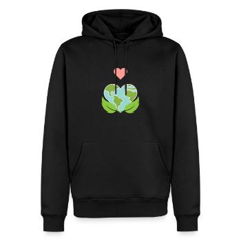 Herz für die Welt - Männer Premium Bio Hoodie - Schwarz - Vorne - Nico (187cm)