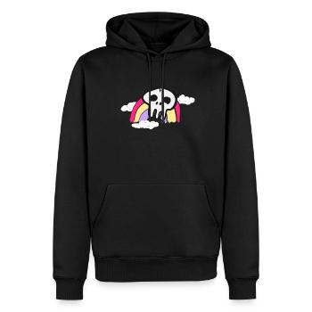 Totenkopf auf Regenbogen und Wolken bunt Geschenk - Männer Premium Bio Hoodie - Schwarz - Vorne - Nico (187cm)