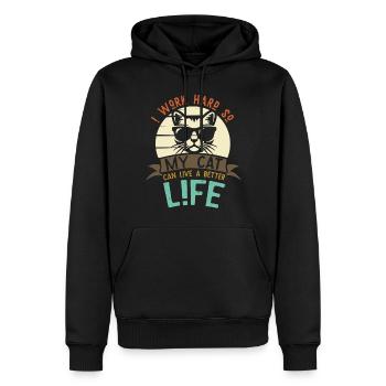 Chat cool animal - Sweat à capuche Premium bio Homme - noir - Devant - Nico (187cm)