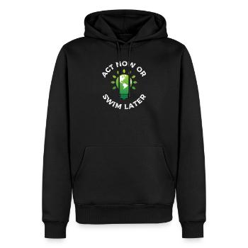Act now or swim later - climate change, environmental protection - Men’s Premium Organic Hoodie - black - Front - Nico (187cm)