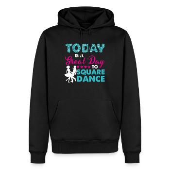 Square Dance-dansergave - Herre Premium økologisk hoodie - sort - Foran - Nico (187cm)
