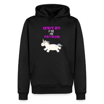Diabète de type 1 licorne drôle pancréas - Sweat à capuche Premium bio Homme - noir - Devant - Nico (187cm)